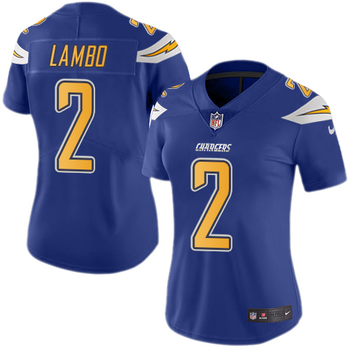 Women's Limited Josh Lambo Nike Jersey Electric Blue - #2 Rush NFL Los Angeles Chargers